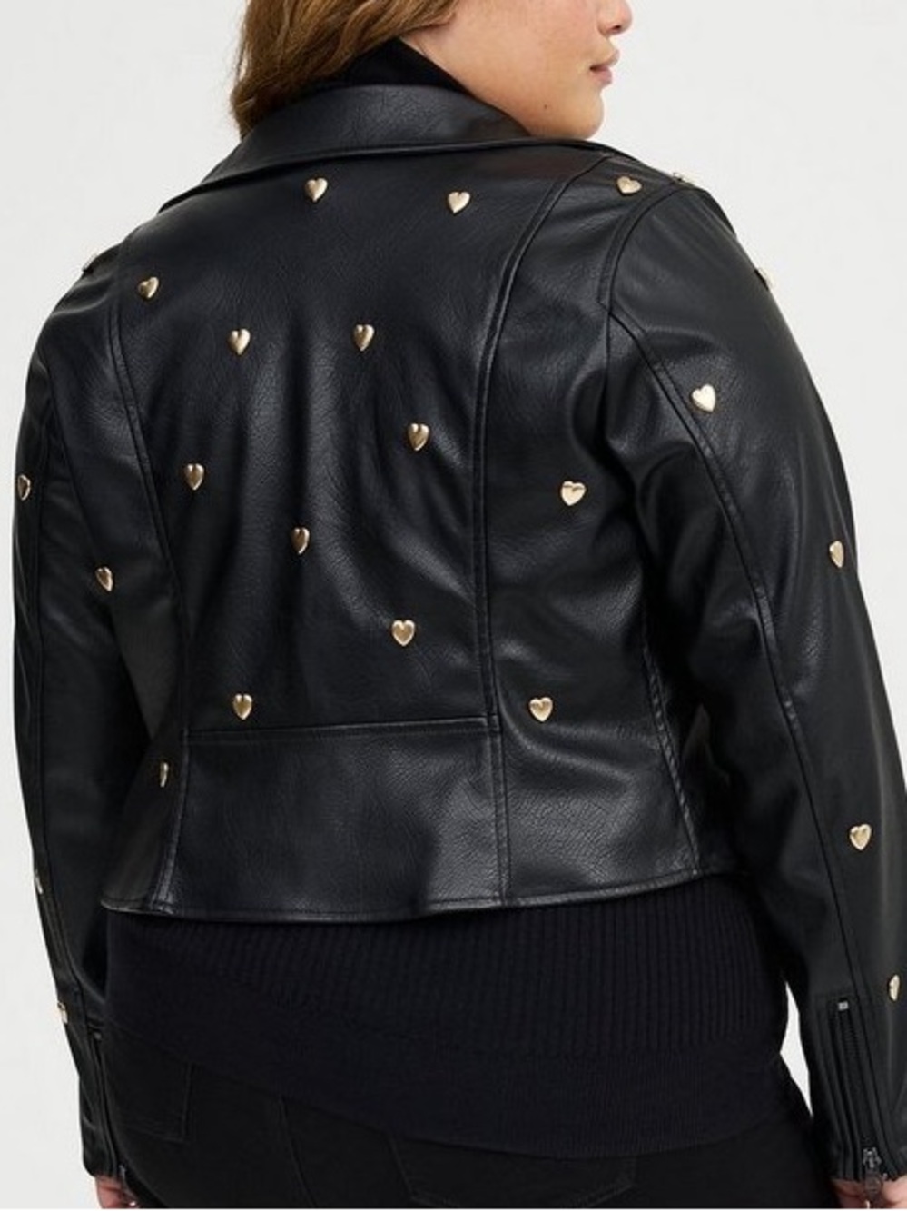 torrid Black Faux Leather Jacket with Gold Heart Studs, Size 3X